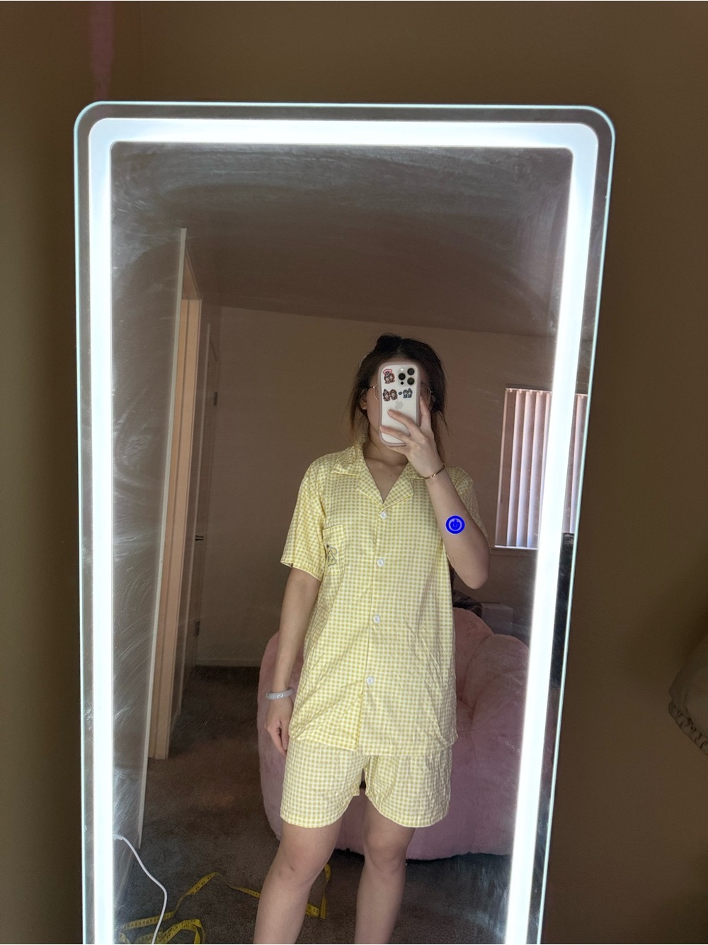 Women's Yellow Gingham Pajama 3-Piece Set